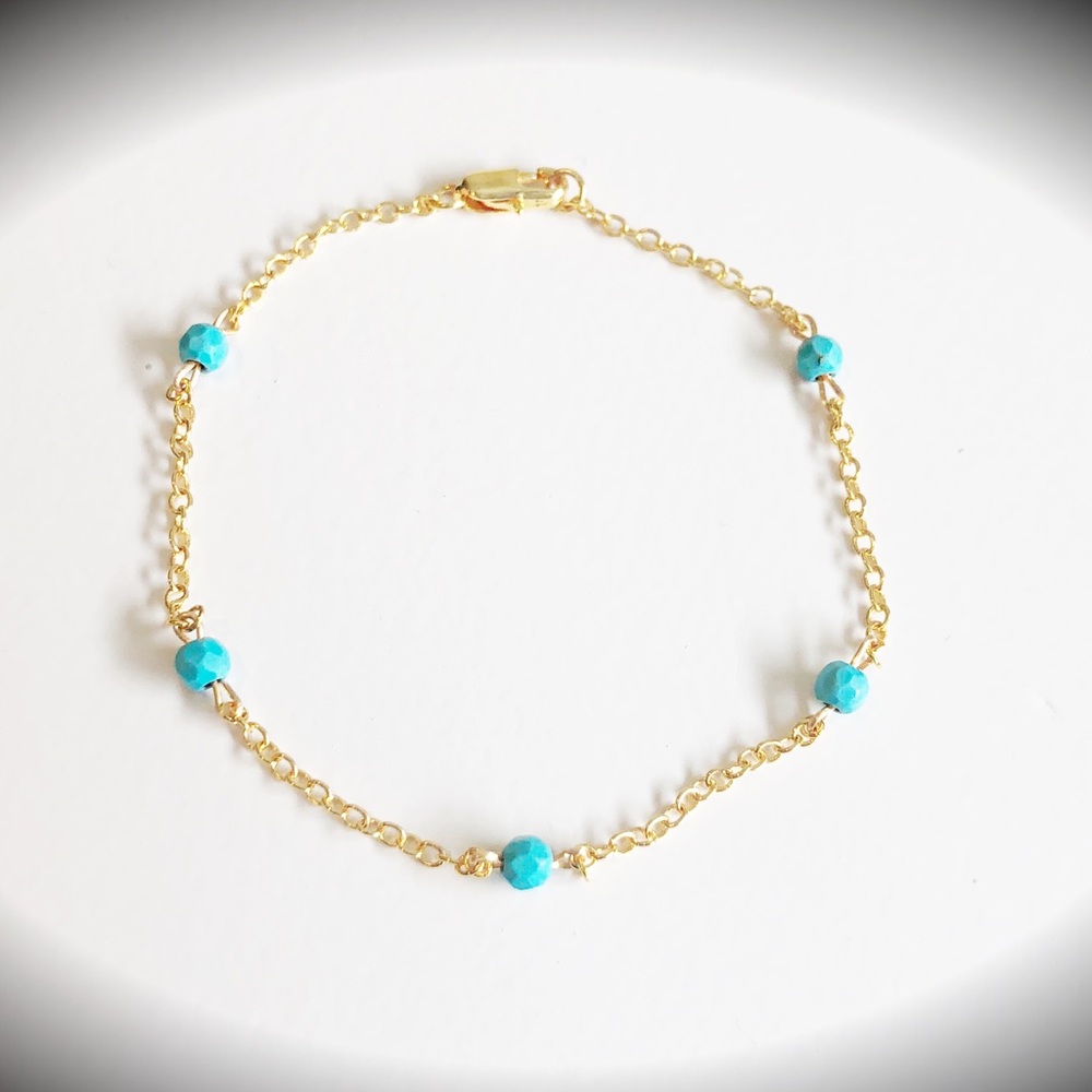 Turquoise gold filled dainty chain bracelet